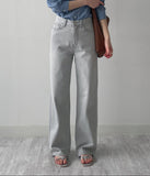 Gray cat-washed straight wide denim