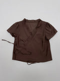 Frill Wrap Short Sleeve Blouse
