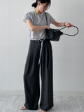 [Summer ver.] T-shirt with double-pleated long wide slacks