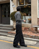 Rib semi-zip-up muscle fit knit