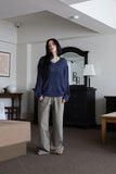 Net openwork v-neck knit