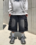 Cut Washed Cargo Bermuda Denim