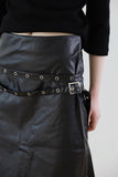 Two-belted leather midi skirt