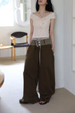 Two-tone button maxi cotton pants