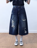 Damage Crop Bermuda Denim
