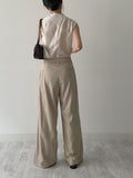 Strap Two-Tuck Long Wide Slacks