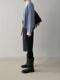 [Belt set] Bokashi Pin Tuck Bermuda Slacks