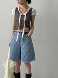 616 Wide Denim Half Pants