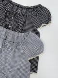 Lace Check Cap Sleeve Blouse