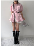 [Short sleeve.ver] Frill Stripe Loose Fit Blouse