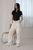 Hole cropped shirring shirt