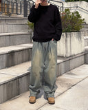 Sand one-tuck denim pants