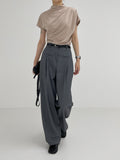 Shirring Cap Mock Neck T-Shirt