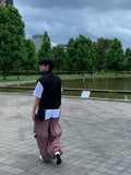 Two Piece Nylon Zipper Wide Pants