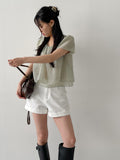 Organza Plain Layered Short Sleeve Blouse