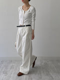[Belt SET] One-tuck wide cotton pants