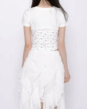 Cute Small Flower Lace Bustier Short Sleeve Set