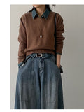 Curved Balloon Wide Denim Pants Mid Blue
