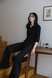 Black Three Quarter Back Buckle Shirt Top