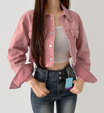 Vintage Washing Pocket Crop Denim Jacket