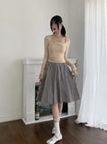 Pania Balletcore Shirring Pleated Strap Square Neck Crop Long Sleeve T-shirt