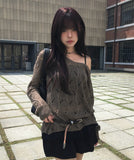 Linder Mesh See-Through Loose-Fit One-Shoulder Knit