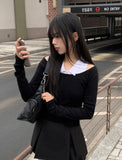 Eld Collar Layered Off-Shoulder T-Shirt Sleeveless Set