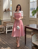 GN Seersucker Check Collar Puff One Piece (Belt Set)