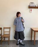 [unisex] Bubblet Stripe Linen Over Short Sleeve Shirt