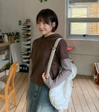 Kichiya Stripe Layered Crop Hoodie