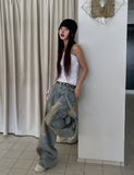 Dirty Washed Keychain Strap Carpenter Denim Pants