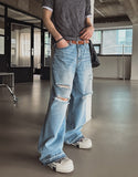 Piece Damaged Wide Denim Pants