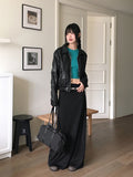 Montney cut boxy leather two-way zip-up jumper