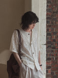 Suo crochet punching knitwear half shirt