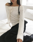 Riting Off Shoulder Ribbon String Angora Knit