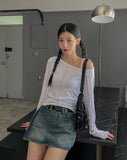 Line Overlock One Shoulder Long Sleeve