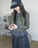 Peg Stripe Color Matching Frill Cardigan