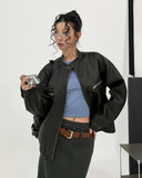 Gross cut washed leather jacket
