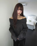 Yubin ribbon twist off-shoulder cable knit