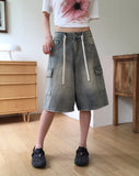 Kelu Vintage Washing Strap Cargo Denim Bermuda Shorts