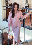 Lumie Collar Pintuck Shirring Wrap Blouse