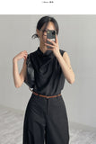 Glossy Drape Sleeveless Blouse
