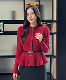 Julie Frill Flare Pearl Knit Cardigan