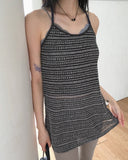Flu bohemian net striped see-through halter sleeveless mini one piece