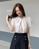 Ringo Pintuck Back Ribbon Short Sleeve Blouse