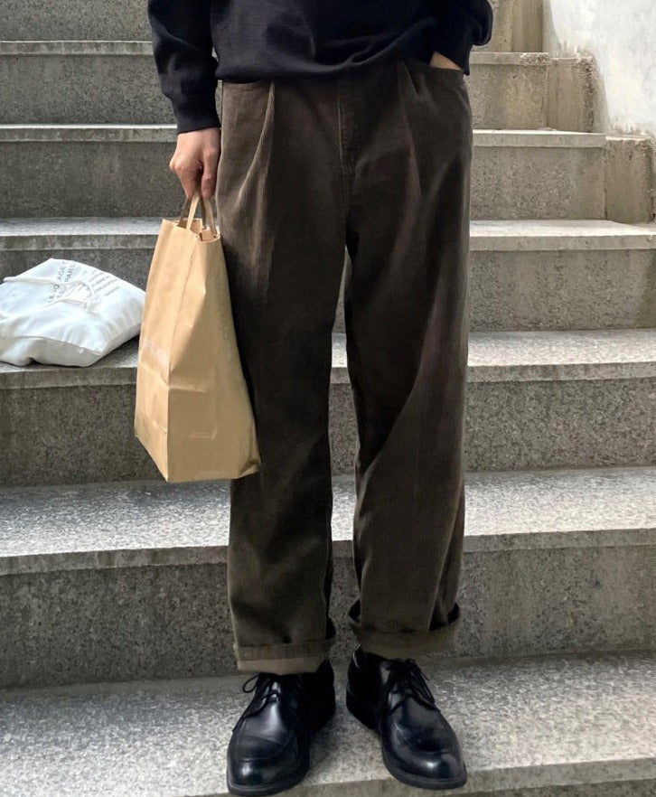 【COSYHARU】Khaki Brown Corduroy Semi-Wide Pants COSYHARU (コシハル) - カーキブラウンコーデュロイセミワイド