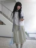 Asumi Satin Glossy Lace Layered Midi Skirt