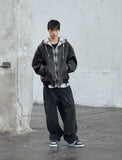 Crack Washing Leather Bomber Jacket