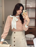 Mood Tie Color Matching Puff Blouse