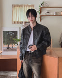 The Non Washed Stand Collar Leather Jacket